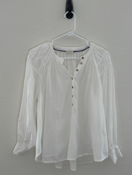 Pilcro Tops - Pilcro Henley Blouse Womens XSP White Long Sleeve Cotton Viscose Boho Top